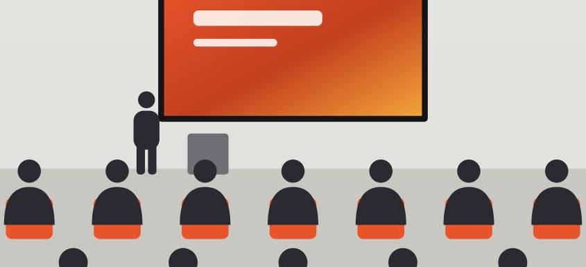 Ilustração de auditório em treinamento corporativo